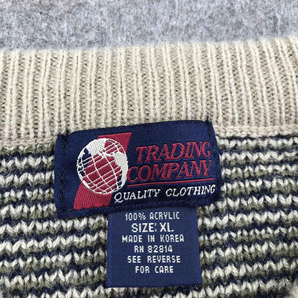 Vintage Trading Company Sweater Mens XL Green Argyle Crewneck Pullover Korea